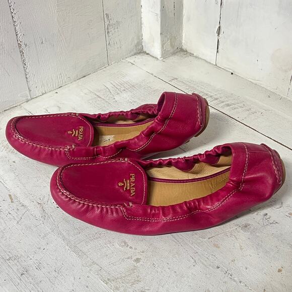 Prada Calazature Donna Leather Scrunch Driver Ballet Flats Peonia Women's 40/9.5 - Picture 2 of 5
